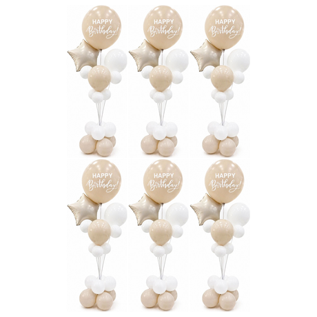 6x 165cm Birthday Balloon Stand Decoration Kit (21-Pieces) in Pastel/White (Bulk Pack)