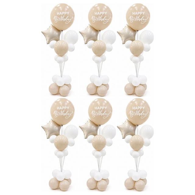 6x 165cm Birthday Balloon Stand Decoration Kit (21-Pieces) in Pastel/White (Bulk Pack)