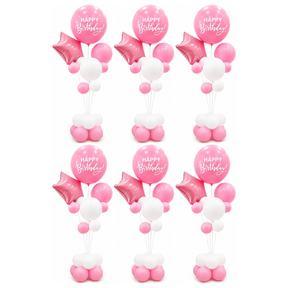 6x 165cm Birthday Balloon Stand Decoration Kit (21-Pieces) in Pink/White (Bulk Pack)