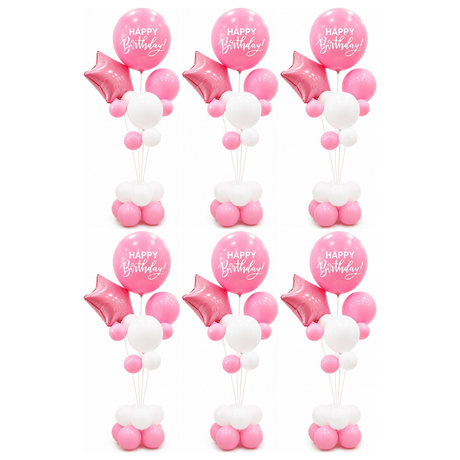 6x 165cm Birthday Balloon Stand Decoration Kit (21-Pieces) in Pink/White (Bulk Pack)