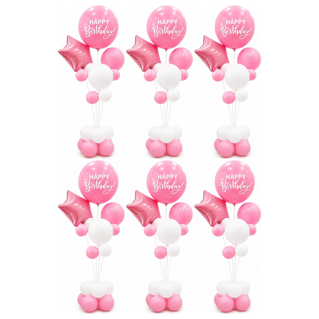 6x 165cm Birthday Balloon Stand Decoration Kit (21-Pieces) in Pink/White (Bulk Pack)