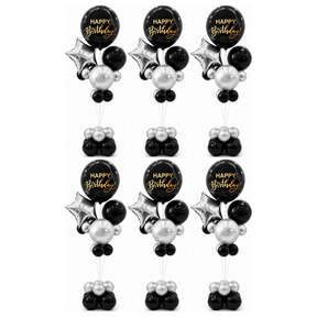 6x 165cm Birthday Balloon Stand Decoration Kit (21-Pieces) in Silver/Black (Bulk Pack)