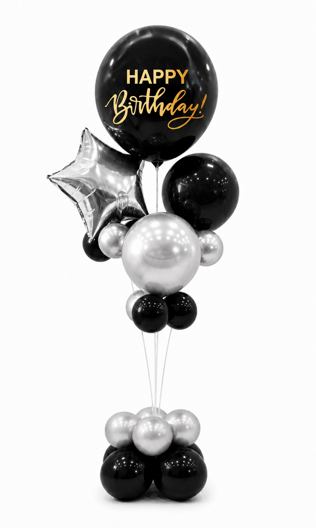 165cm Birthday Balloon Stand Decoration Kit (21-Pieces) in Silver/Black