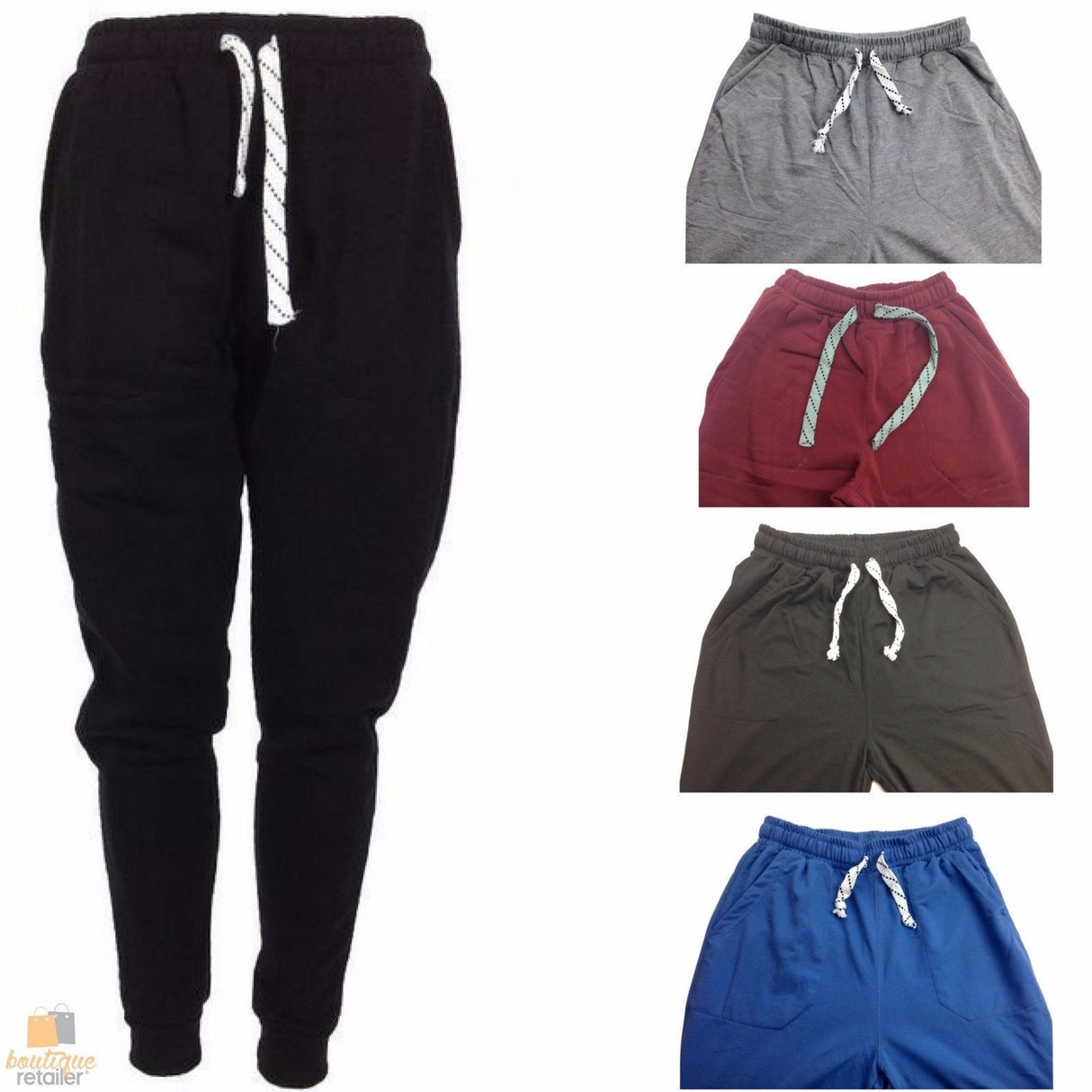 Mens Skinny TRACK PANTS Slim Cuff Trousers Gym Trackies Sport Bottoms Joggers - Blue (Cotton/Polyester)