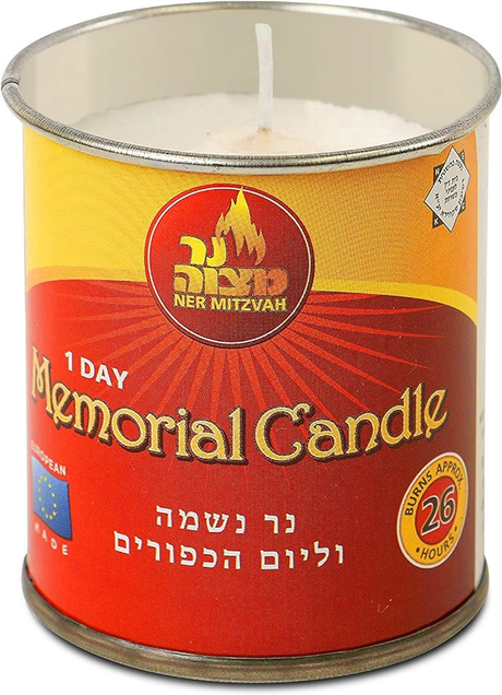 2x Ner Mitzvah 1 Day Memorial Candle in Tin Jar Jewish Yartzeit - Made in Europe