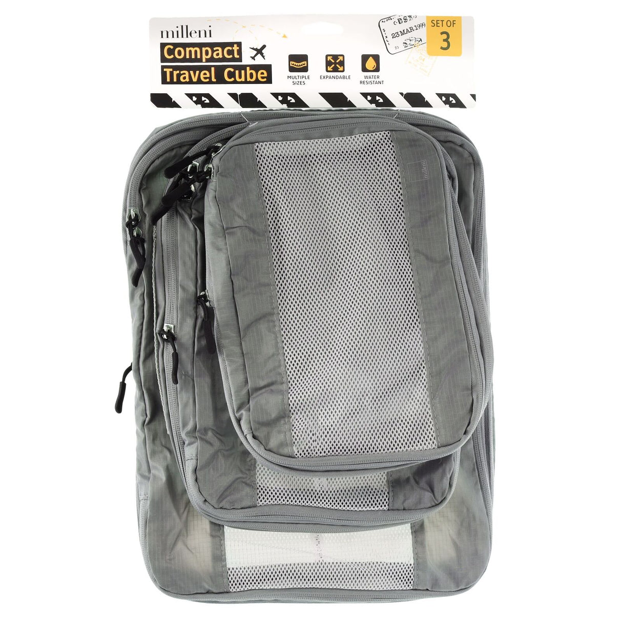 Milleni Compact Electrolight Packing Cubes Travel Space Saving Bags in Grey