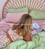 100% Cotton Muslin Duvet Quilt Cover Set w/ 2 Pillow Cases in Pastel Green - Super King