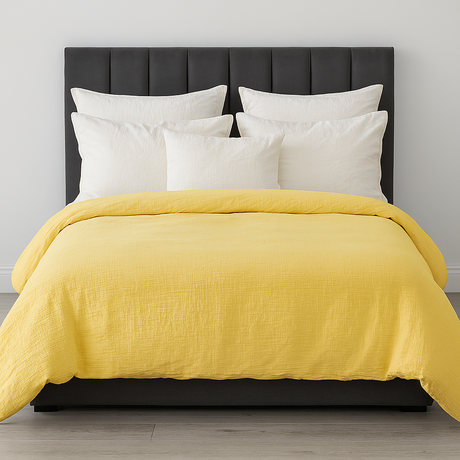 100% Cotton Muslin Duvet Quilt Cover Set w/ 2 Pillow Cases in Yellow - Queen