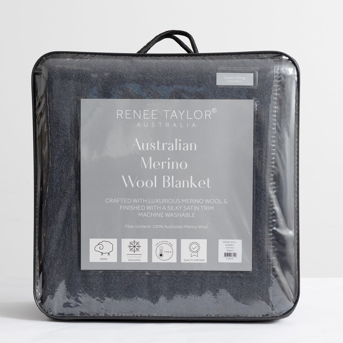 Renee Taylor Australian Merino Wool 400 GSM Blanket - Magnet (Satin Trim)