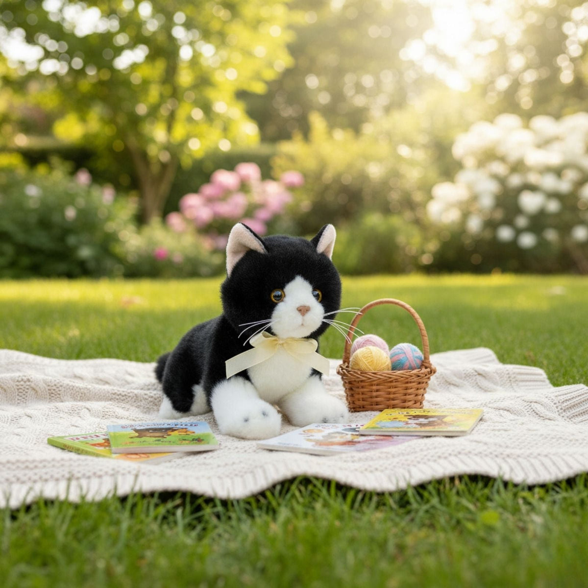 Bocchetta Mango 22cm Floppy Piebald Kitten Plush Toy - Black/White (Realistic Stuffed Animal Cat Gift)