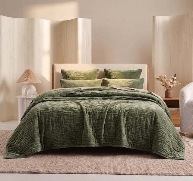 Renee Taylor Blake Velvet Coverlet Set - Military (Bedspread with Cotton Reverse)