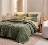 Renee Taylor Blake Velvet Coverlet Set - Military (Bedspread with Cotton Reverse)