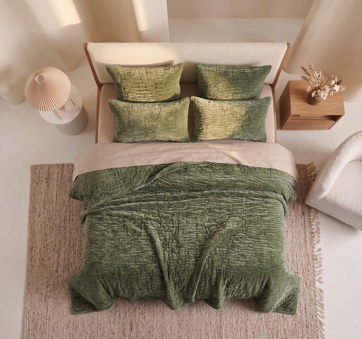 Renee Taylor Blake Velvet Coverlet Set - Military (Bedspread with Cotton Reverse)