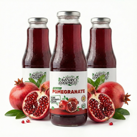 3x 1L Natures Goodness Pomegranate Cold Pressed Juice in Glass Jar - Product of Georgia