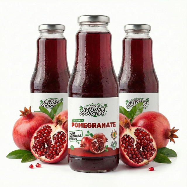 3x 1L Natures Goodness Pomegranate Cold Pressed Juice in Glass Jar - Product of Georgia