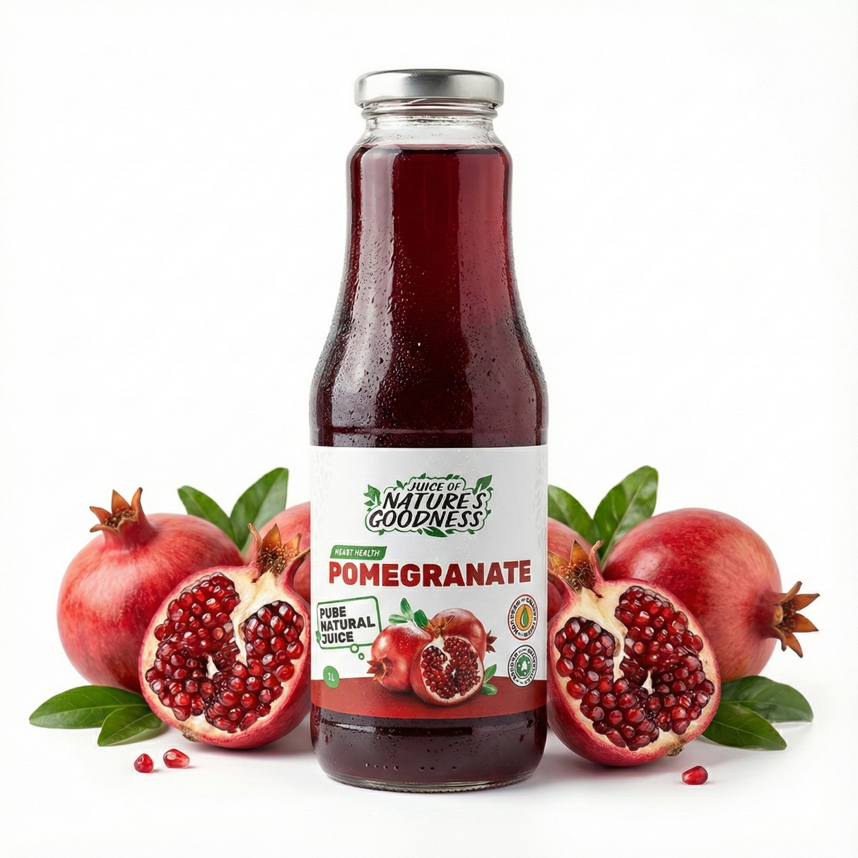 1L Natures Goodness Pomegranate Cold Pressed Juice in Glass Jar - Product of Georgia