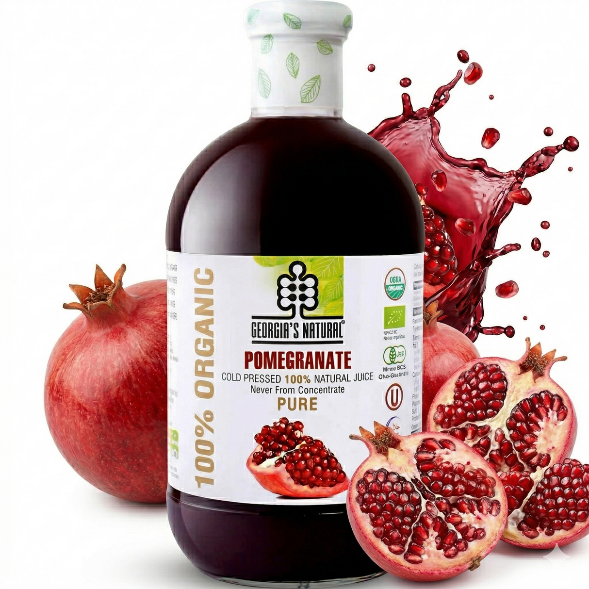 1L Cold Pressed 100% Organic Pomegranate Juice in Glass Bottle - Product of Georgia