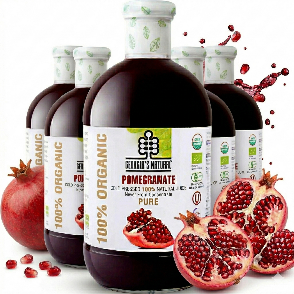 6x 1L Cold Pressed 100% Organic Pomegranate Juice in Glass Bottle - Product of Georgia