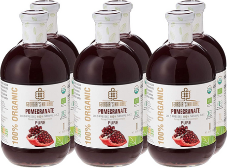 6x 1L Cold Pressed 100% Organic Pomegranate Juice in Glass Bottle - Product of Georgia