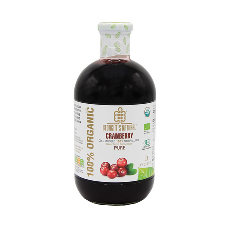1L Cold Pressed 100% Organic Cranberry Juice in Glass Bottle - Product of Georgia