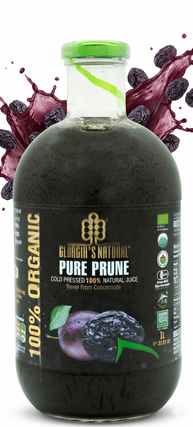 1L Cold Pressed 100% Organic Prune Juice - Glass Bottle (Product of Georgia)