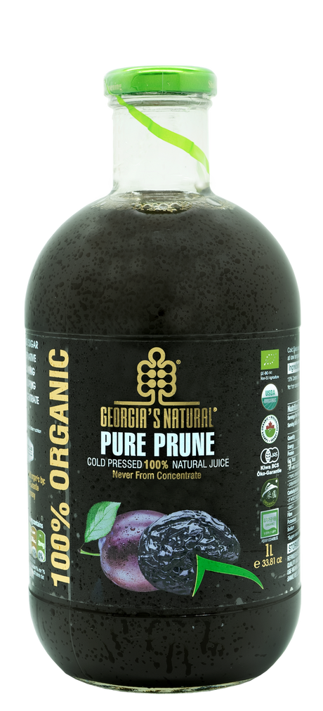1L Cold Pressed 100% Organic Prune Juice - Glass Bottle (Product of Georgia)