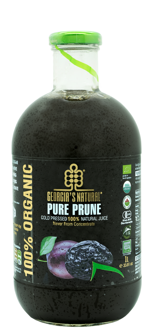 6x 1L Cold Pressed 100% Organic Prune Juice Bulk Pack - Glass Bottle (Product of Georgia)