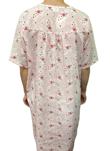 Womens 100% Cotton Short Sleeve Nightie Gown Night Sleepwear Pyjamas PJ Pajamas - Pink