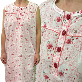 Womens 100% Cotton Sleeveless Nightie - Pink (Pyjamas/Nightgown/PJs)