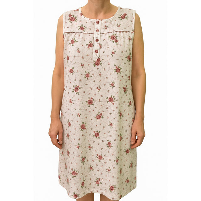 Womens 100% Cotton Sleeveless Nightie Gown Night Dress Pyjamas PJ Pajamas Sleep - White - 12