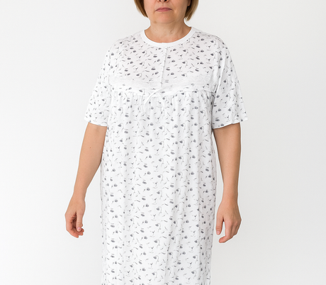 Womens Cotton Plus Size Short Sleeve Nightie - White/Purple (Big & Tall Ladies Pyjamas/Nightgown/PJs)