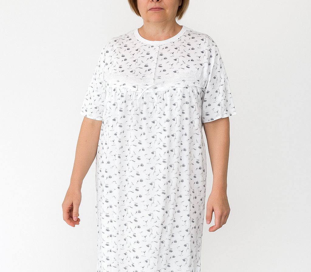 Womens Cotton Plus Size Short Sleeve Nightie - White/Purple (Big & Tall Ladies Pyjamas/Nightgown/PJs)