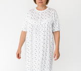 Womens Cotton Plus Size Short Sleeve Nightie - White/Purple (Big & Tall Ladies Pyjamas/Nightgown/PJs)