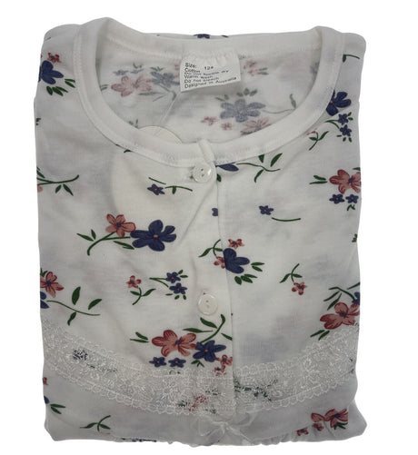 Womens Cotton Short Sleeve Nightie - White/Pink (Ladies Pyjamas/Nightgown/PJs)