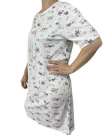 Womens Cotton Short Sleeve Nightie - White/Pink (Ladies Pyjamas/Nightgown/PJs)