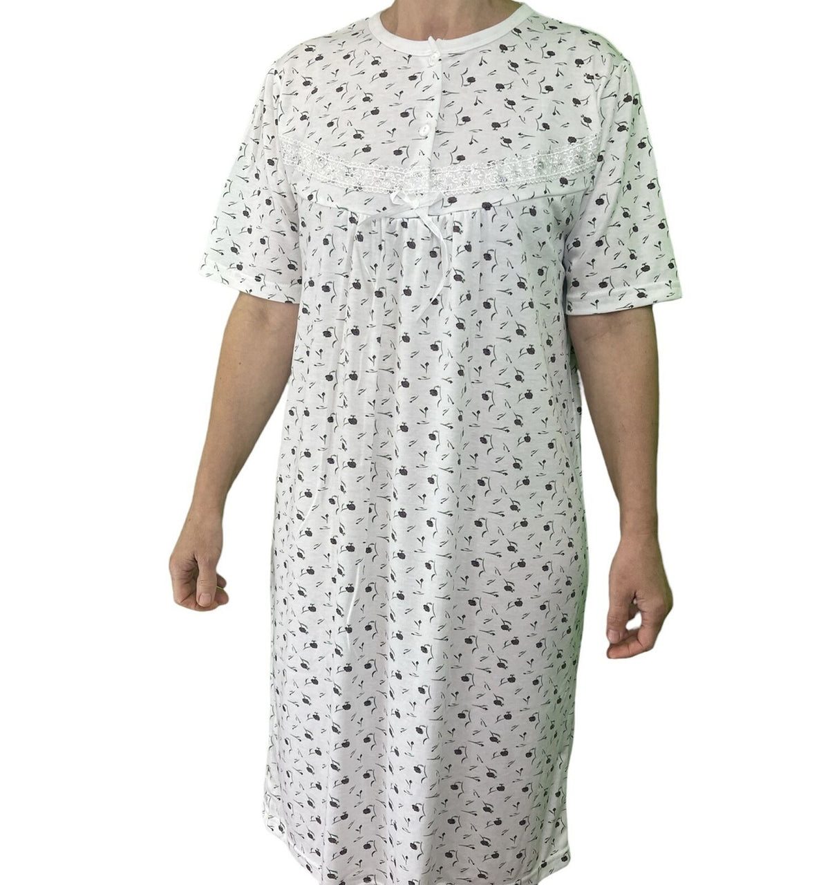 Womens Cotton Short Sleeve Nightie - White/Purple (Ladies Pyjamas/Nightgown/PJs)