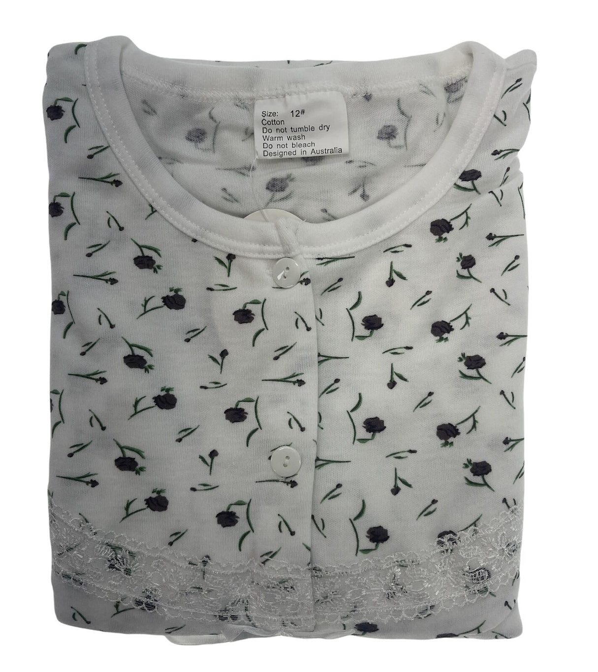 Womens Cotton Short Sleeve Nightie - White/Purple (Ladies Pyjamas/Nightgown/PJs)