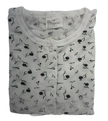 Womens Cotton Short Sleeve Nightie - White/Purple (Ladies Pyjamas/Nightgown/PJs)
