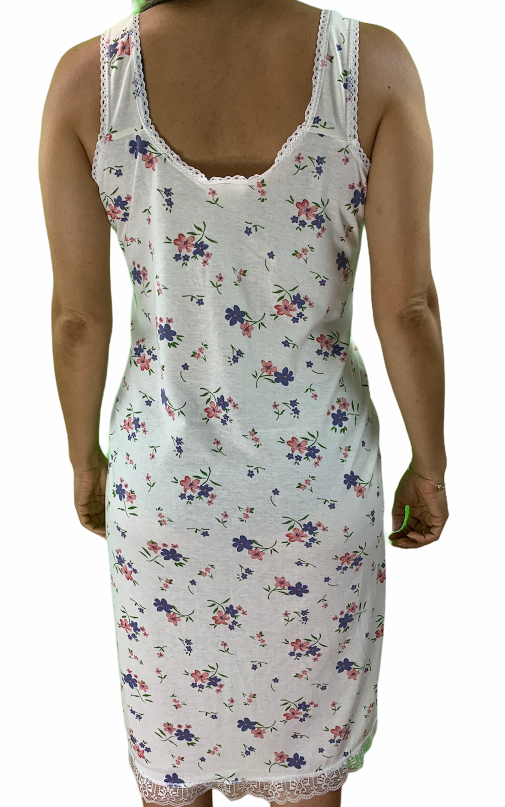 Womens Cotton Sleeveless Nightie - White/Pink (Ladies Pyjamas/Nightgown/PJs)