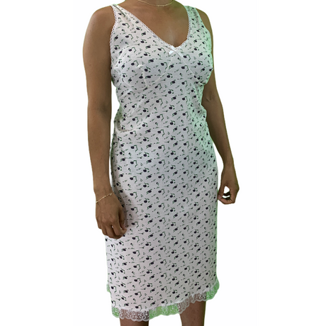 Womens Cotton Sleeveless Nightie - White/Purple (Ladies Pyjamas/Nightgown/PJs)