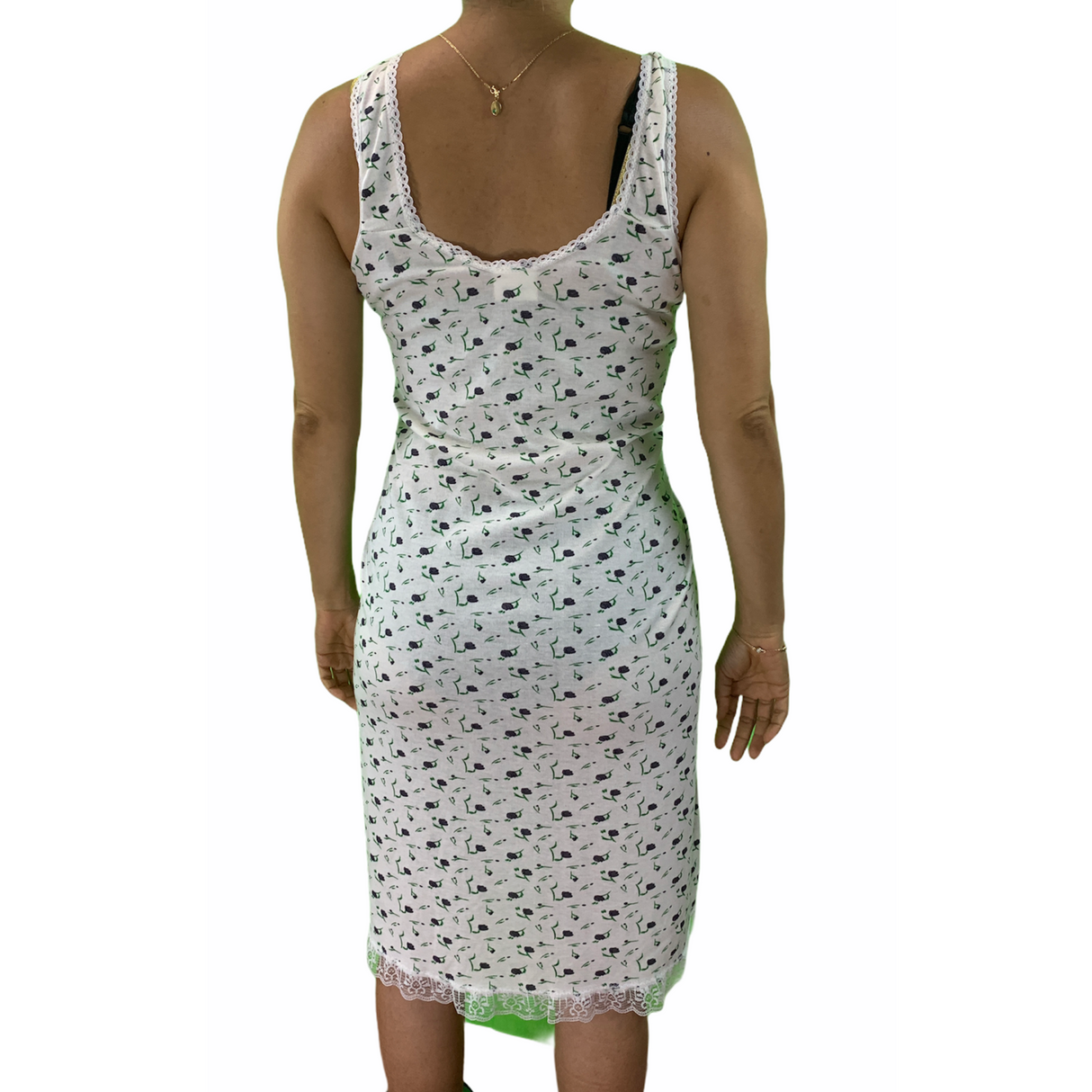 Womens Cotton Sleeveless Nightie - White/Purple (Ladies Pyjamas/Nightgown/PJs)