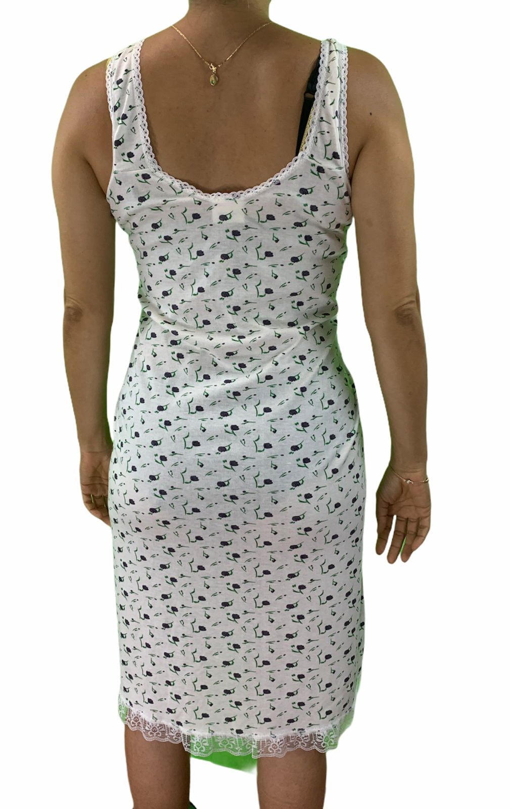 Womens Cotton Sleeveless Nightie - White/Purple (Ladies Pyjamas/Nightgown/PJs)