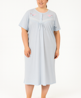 Womens Cotton Plus Size Short Sleeve Nightie - Blue (Big & Tall Ladies Pyjamas/Nightgown/PJs)