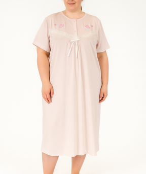 Womens Plus Size Ladies Cotton Big & Tall Nightie Night Gown Pyjamas Sleepwear PJ in Pink