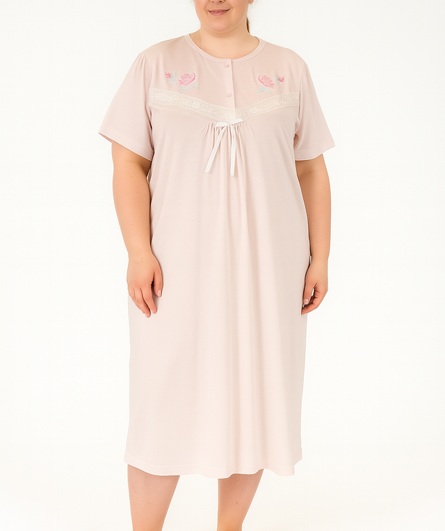 Womens Plus Size Ladies Cotton Big & Tall Nightie Night Gown Pyjamas Sleepwear PJ in Pink - 30