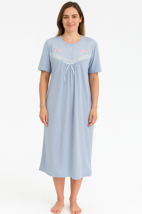 Womens Ladies Cotton Blend Nightie Night Gown Pajamas Pyjamas Sleepwear PJ - Blue - 14