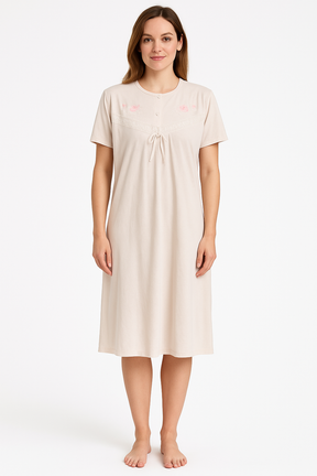 Womens Ladies Cotton Blend Nightie Night Gown Pajamas Pyjamas Sleepwear PJ - Pink