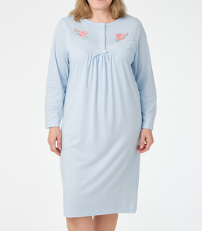Plus Size Womens Cotton Long Sleeve Nightie Gown Pyjamas Sleepwear King Size PJ in Blue