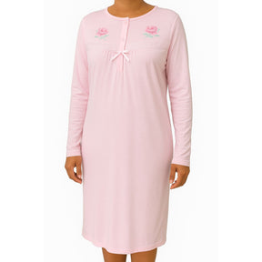 Womens Cotton Long Sleeve Nightie - Pink (Ladies Pyjamas/Nightgown/PJs)