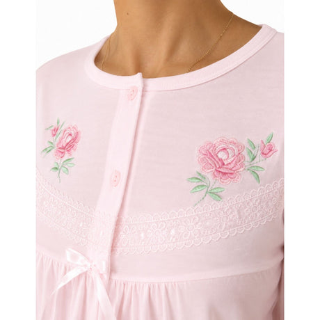 Womens Cotton Long Sleeve Nightie - Pink (Ladies Pyjamas/Nightgown/PJs)